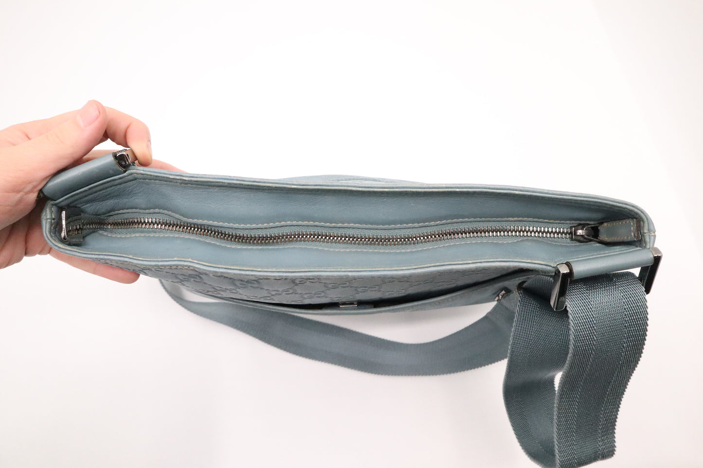 Gucci Crossbody in Light Blue Canvas & Guccissima Leather