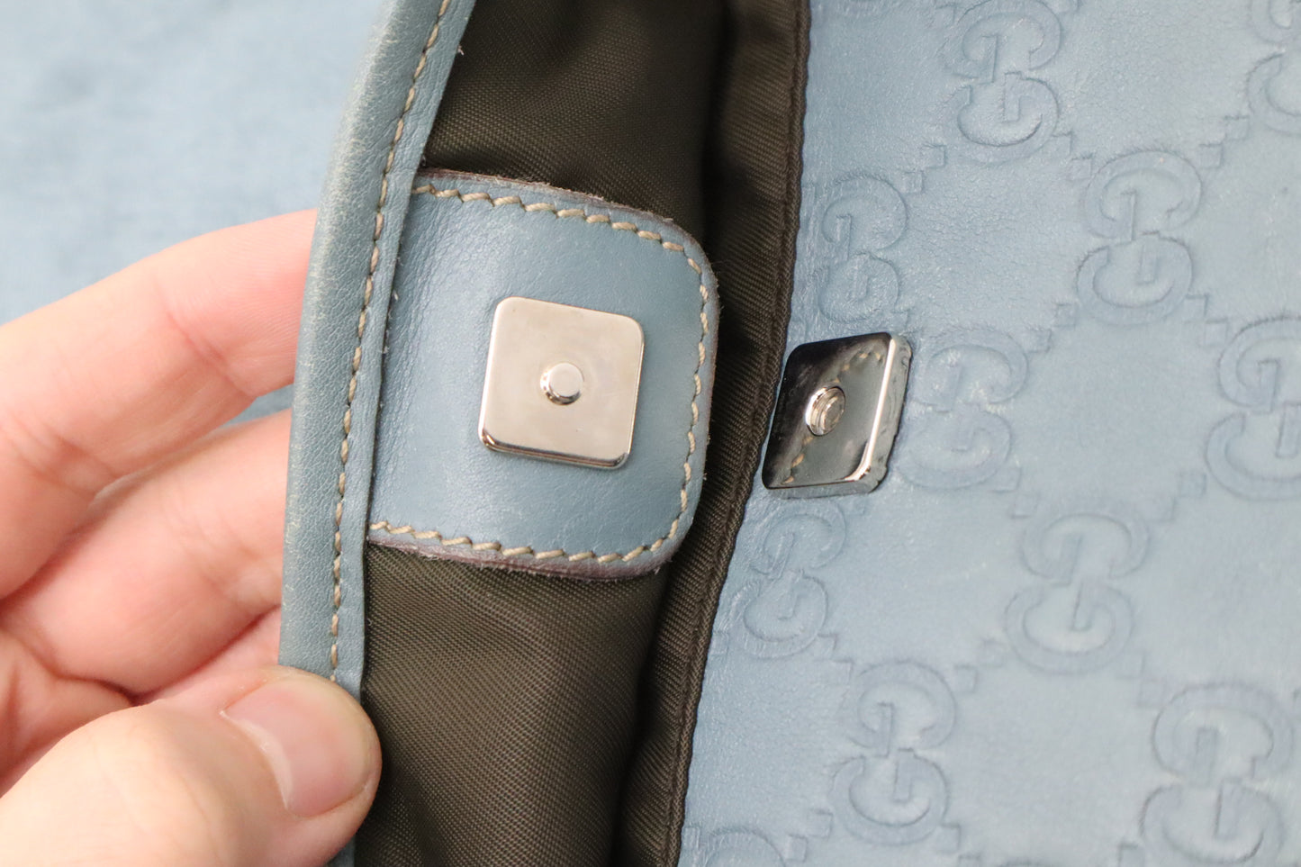 Gucci Crossbody in Light Blue Canvas & Guccissima Leather
