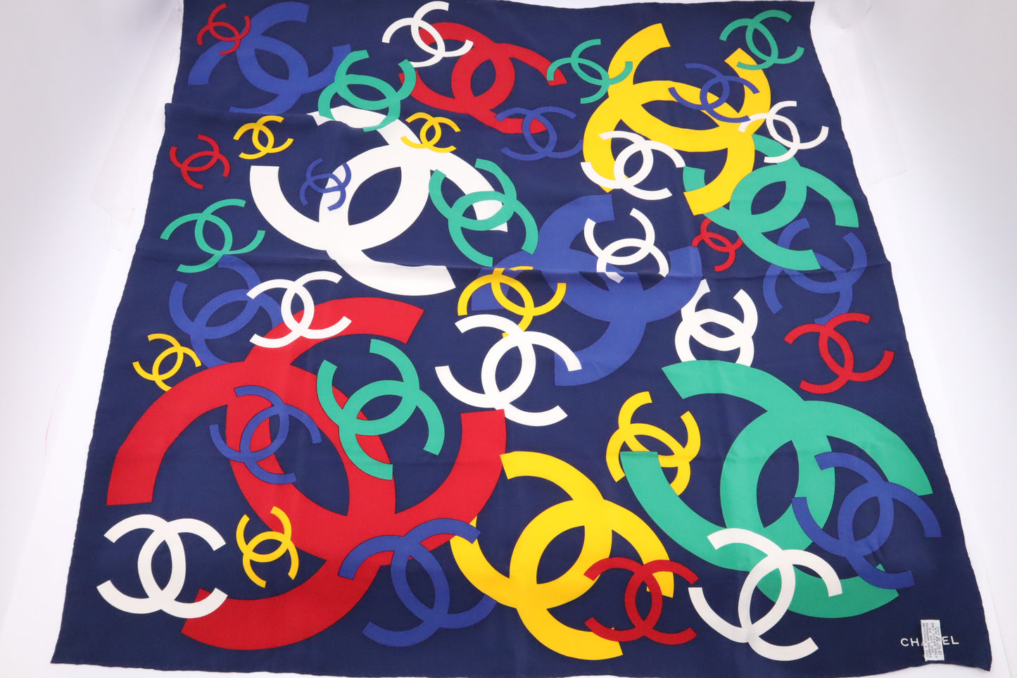 Chanel Scarf in Navy Blue Multicolor Silk