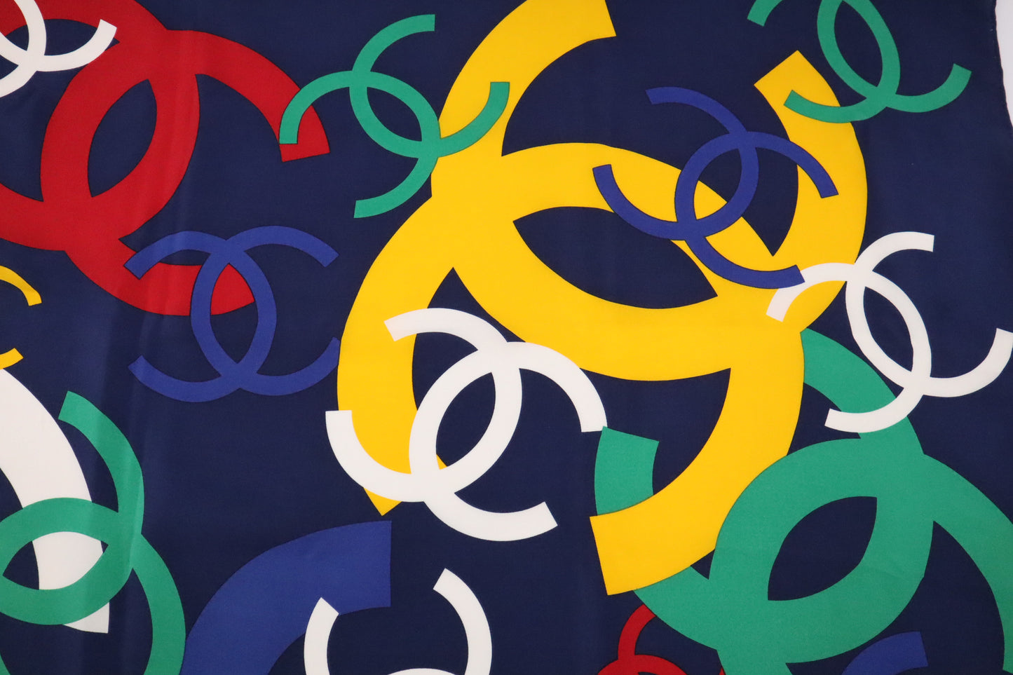 Chanel Scarf in Navy Blue Multicolor Silk