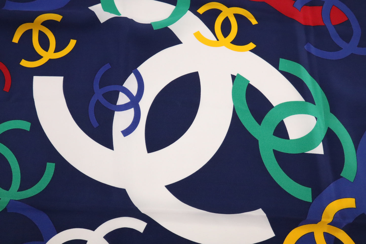Chanel Scarf in Navy Blue Multicolor Silk
