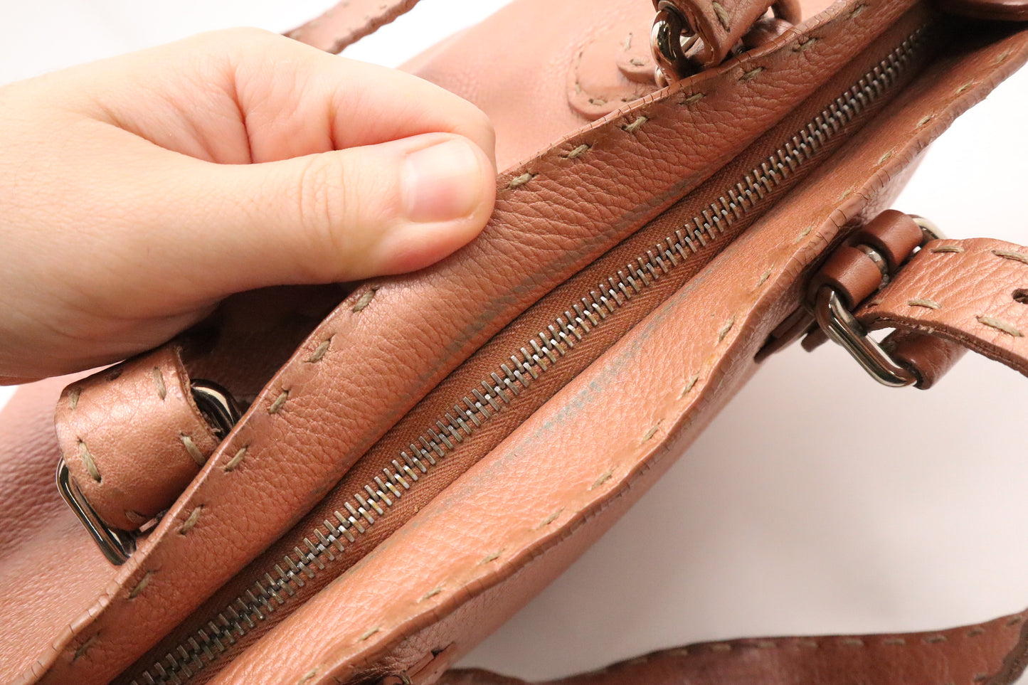 Fendi Tote in Metallic Pink Leather
