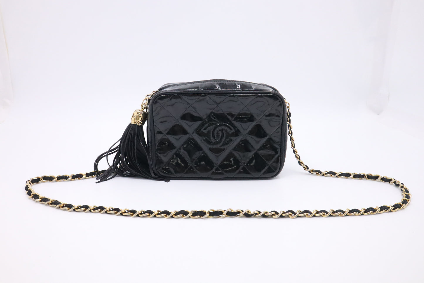 Chanel Small Camera Bag in Black Patent Leather
