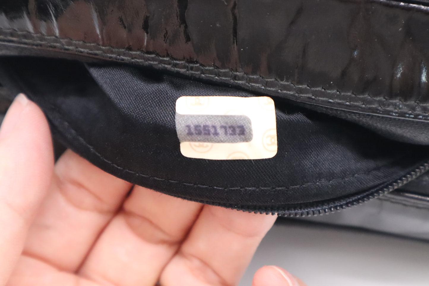 Chanel Small Camera Bag in Black Patent Leather
