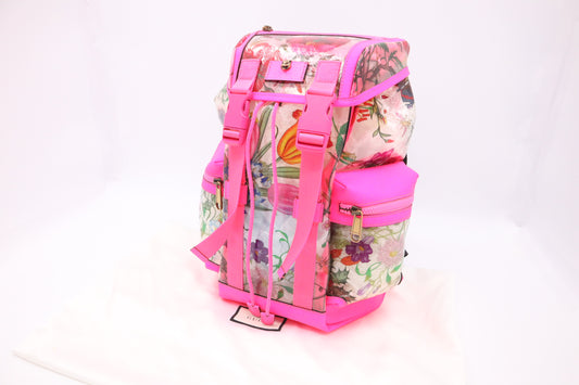 Gucci Backpack in Floral PVC and Neon Pink Leather