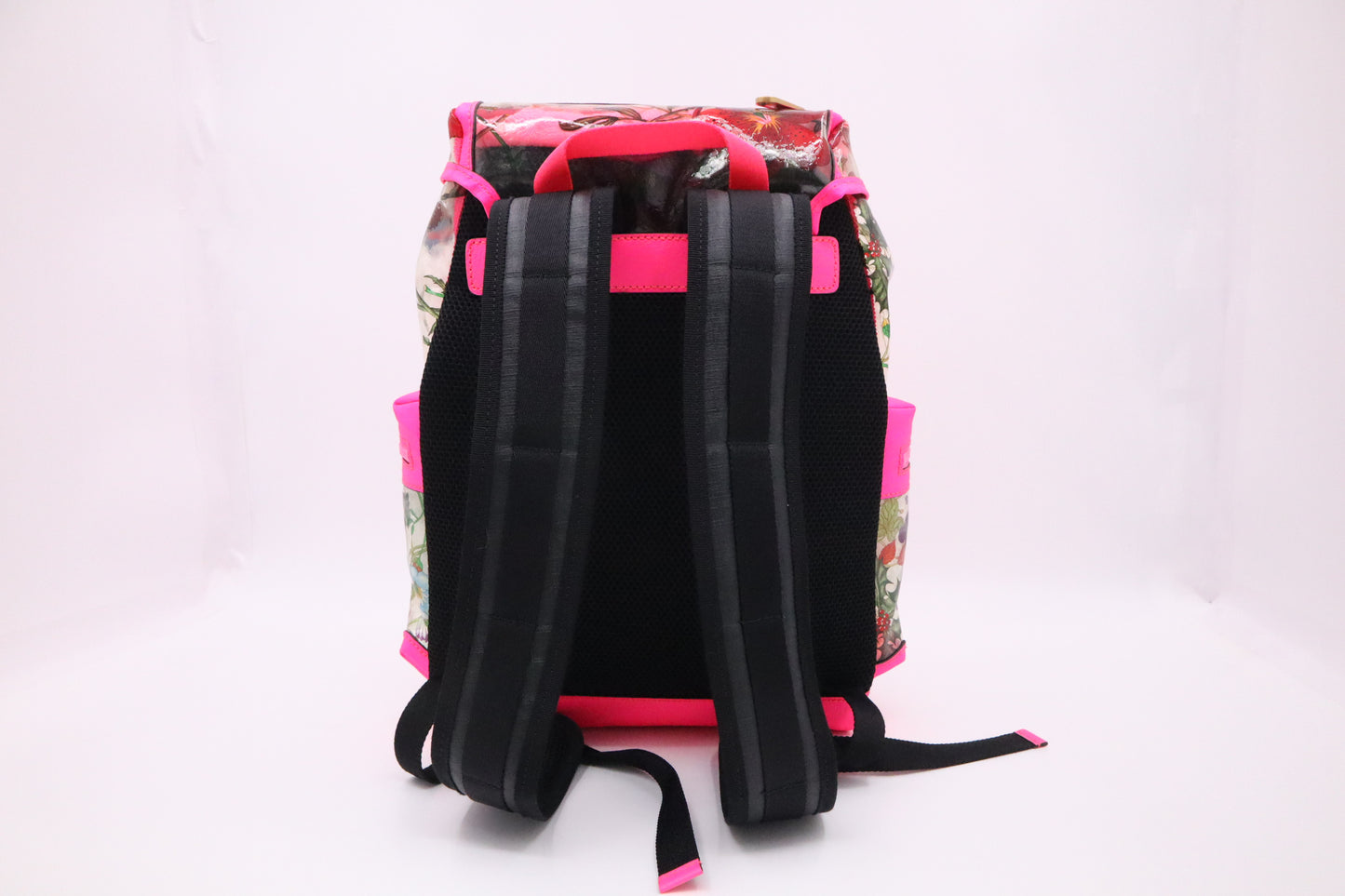 Gucci Backpack in Floral PVC and Neon Pink Leather