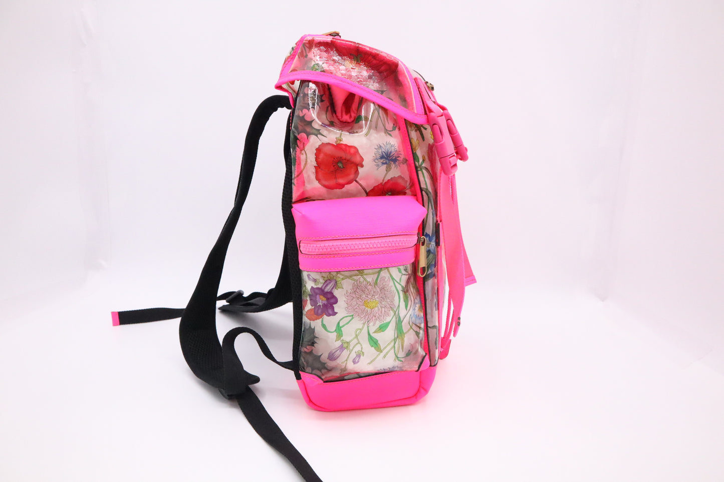 Gucci Backpack in Floral PVC and Neon Pink Leather