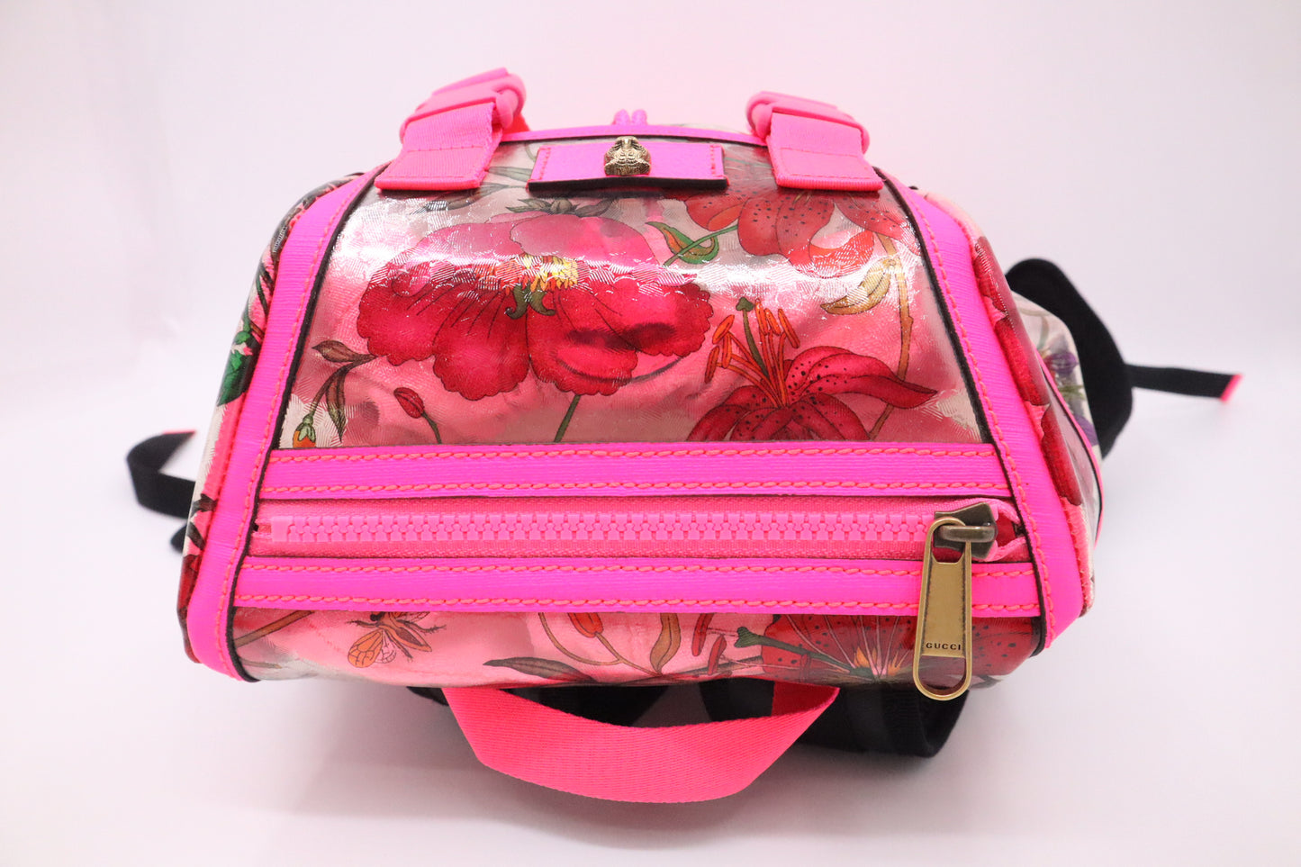 Gucci Backpack in Floral PVC and Neon Pink Leather