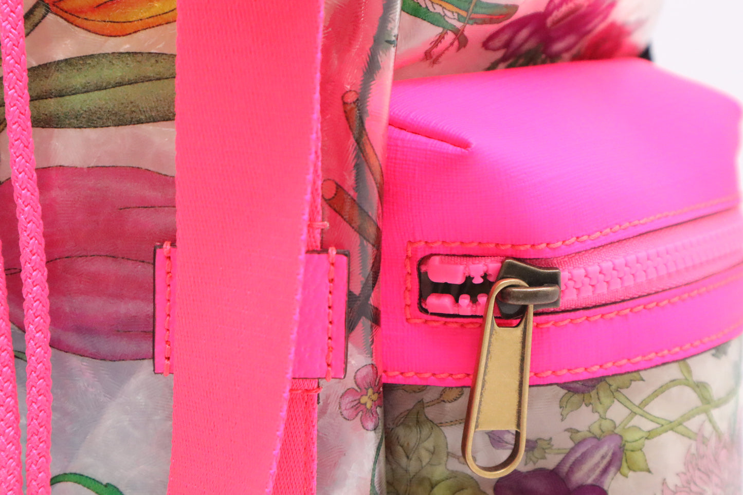 Gucci Backpack in Floral PVC and Neon Pink Leather