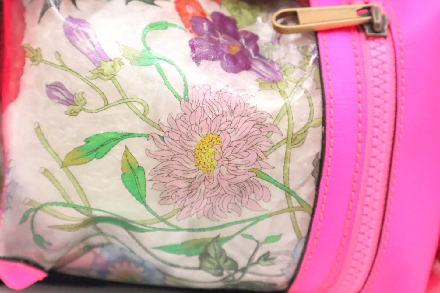 Gucci Backpack in Floral PVC and Neon Pink Leather