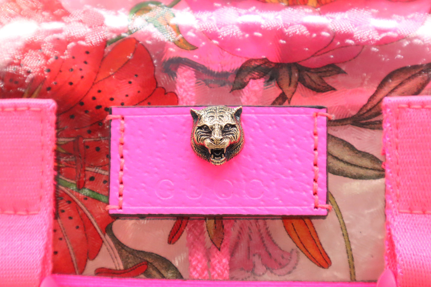 Gucci Backpack in Floral PVC and Neon Pink Leather
