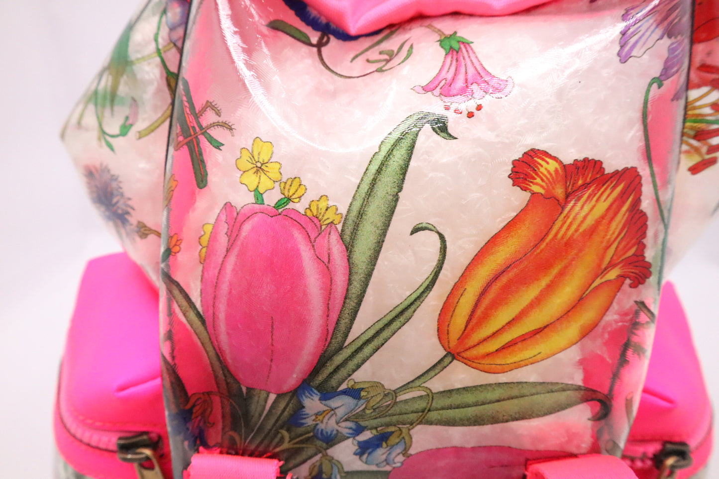Gucci Backpack in Floral PVC and Neon Pink Leather