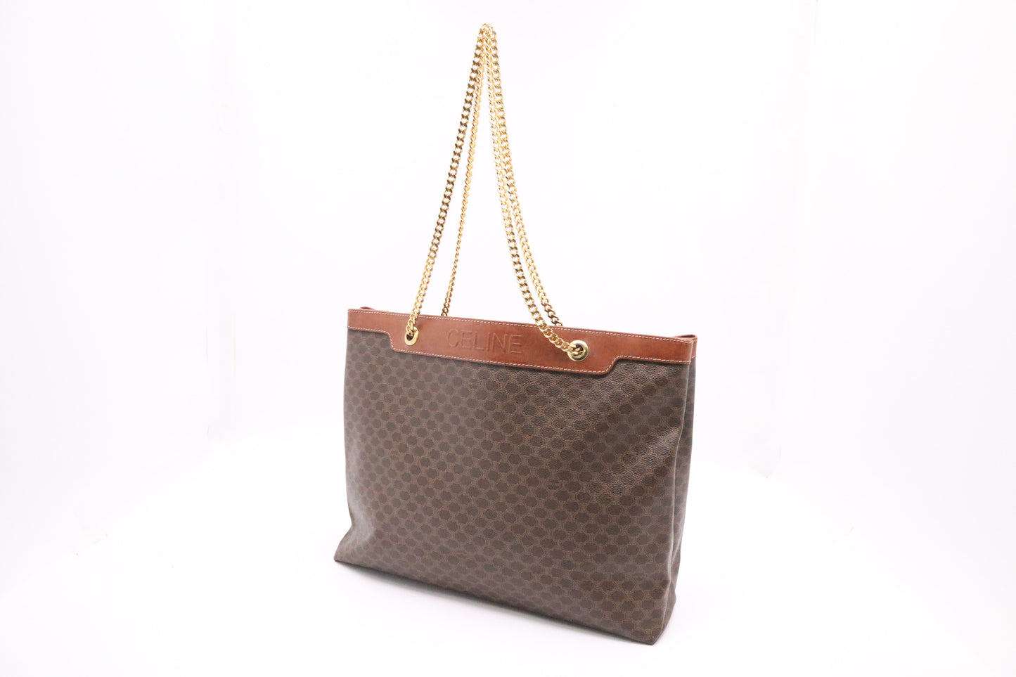 Celine Chain Tote in Brown Macadam Canvas