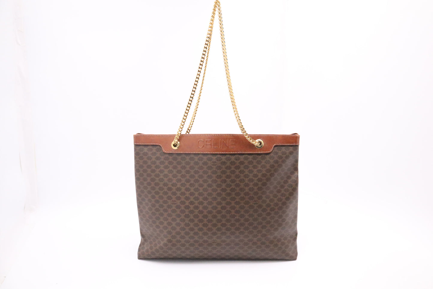 Celine Chain Tote in Brown Macadam Canvas