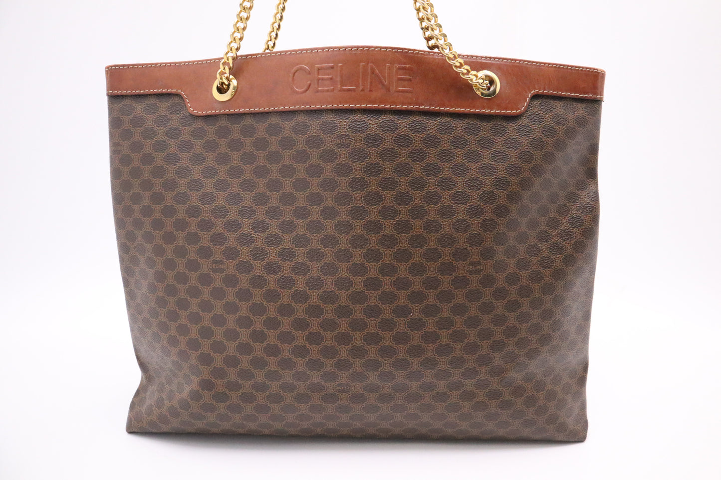 Celine Chain Tote in Brown Macadam Canvas