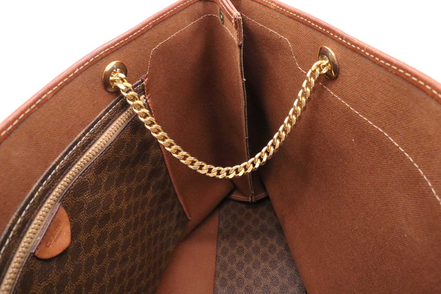 Celine Chain Tote in Brown Macadam Canvas
