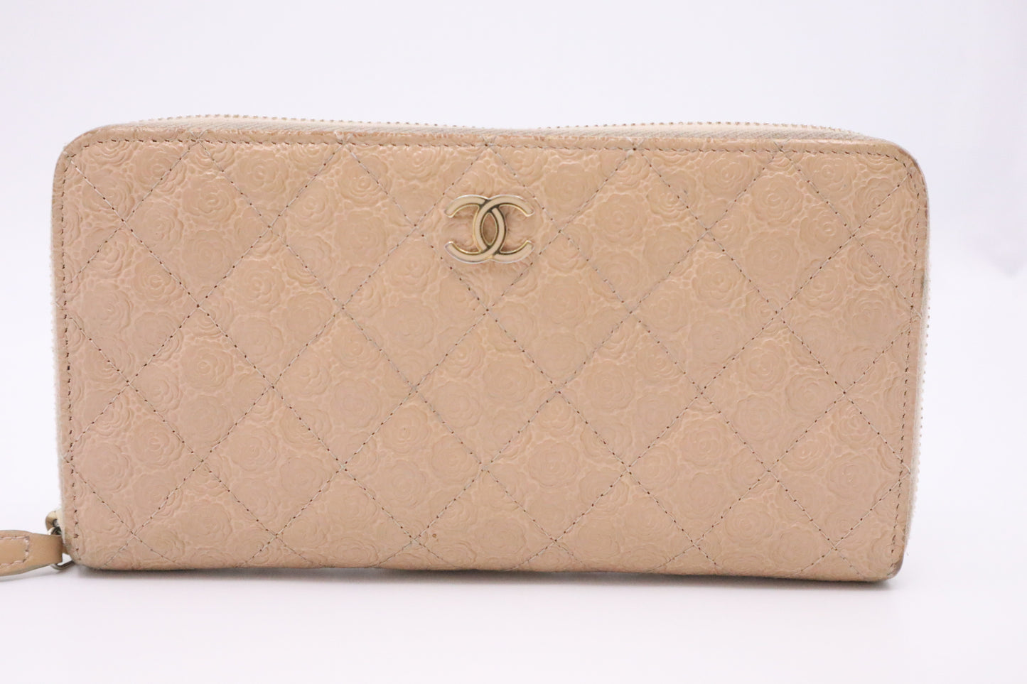 Chanel Long Zippy Wallet in Beige Camelia Matelassé Leather