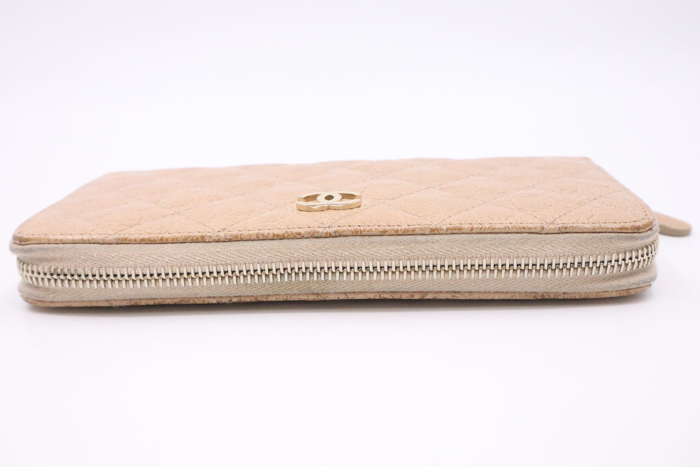Chanel Long Zippy Wallet in Beige Camelia Matelassé Leather