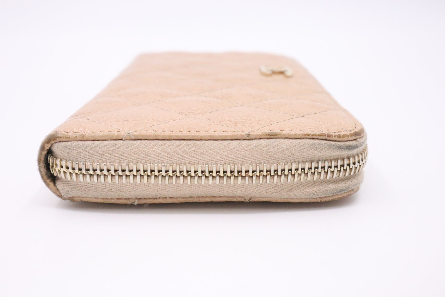 Chanel Long Zippy Wallet in Beige Camelia Matelassé Leather