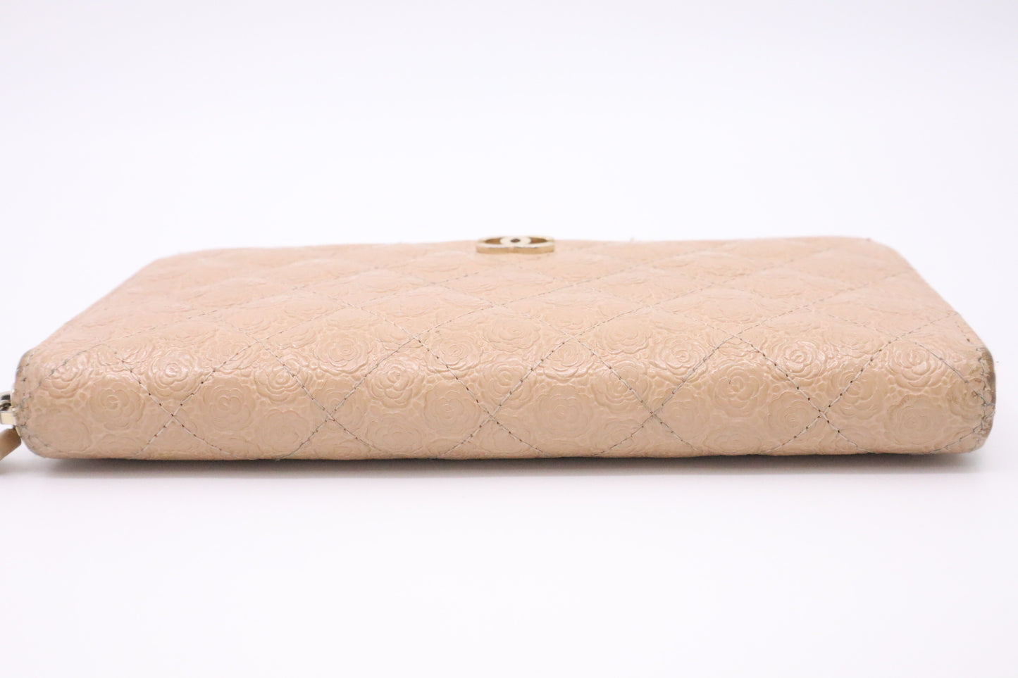 Chanel Long Zippy Wallet in Beige Camelia Matelassé Leather