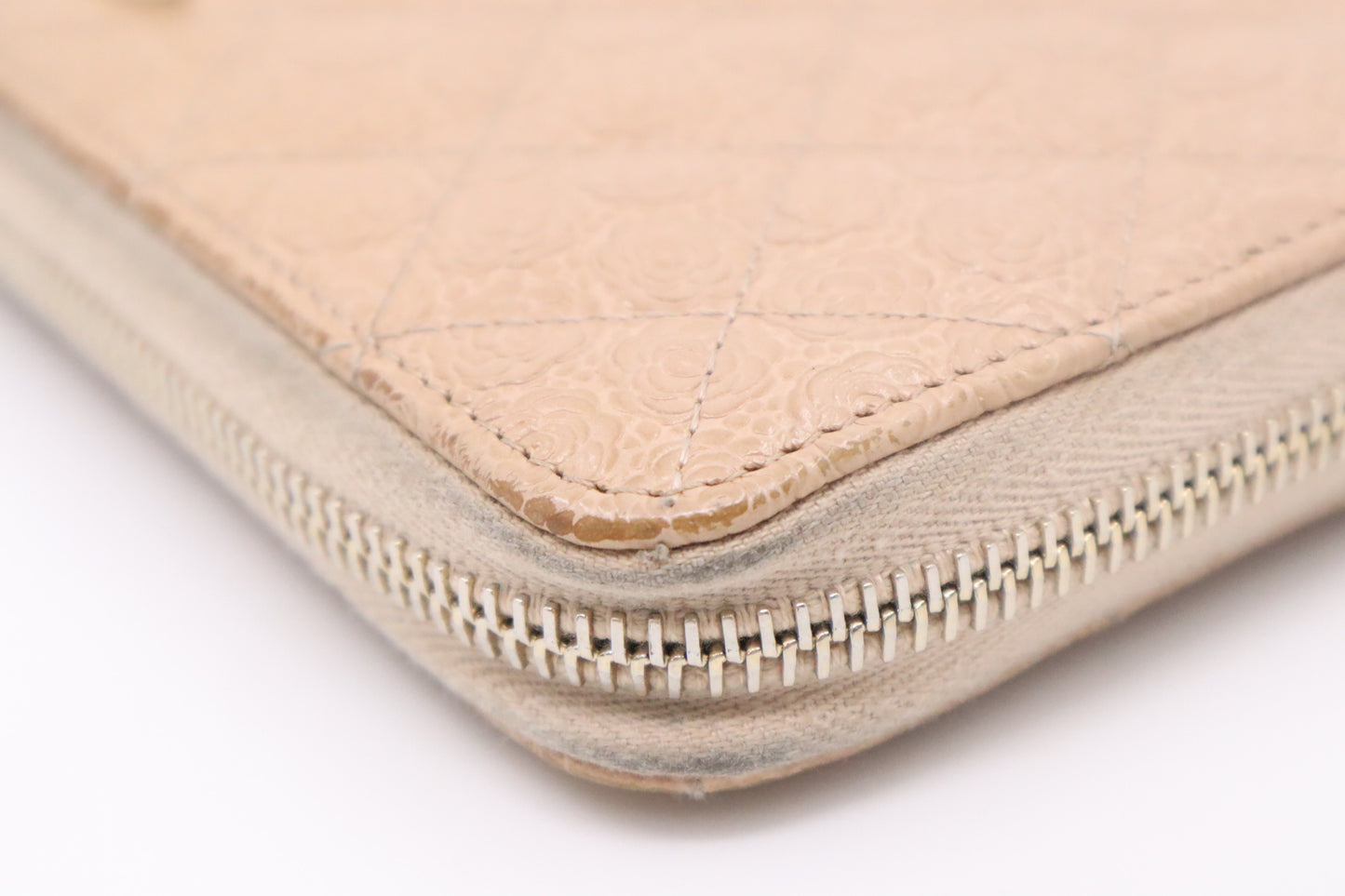 Chanel Long Zippy Wallet in Beige Camelia Matelassé Leather