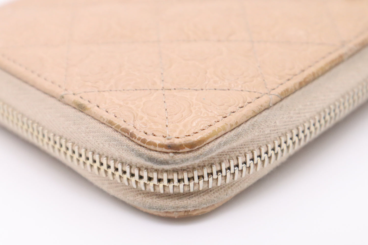 Chanel Long Zippy Wallet in Beige Camelia Matelassé Leather