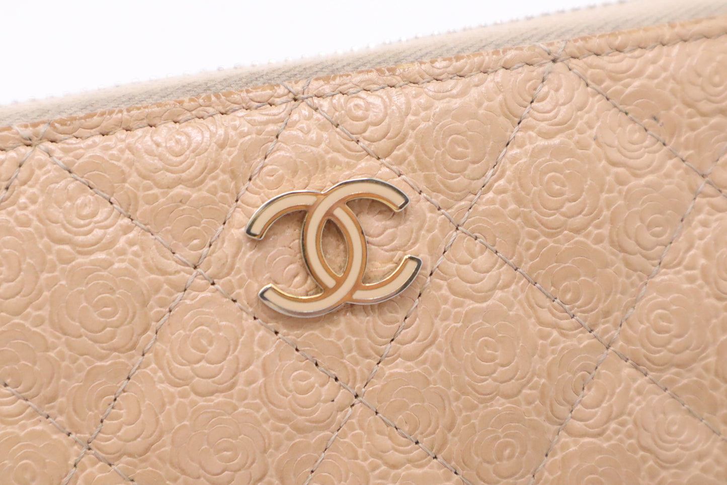 Chanel Long Zippy Wallet in Beige Camelia Matelassé Leather