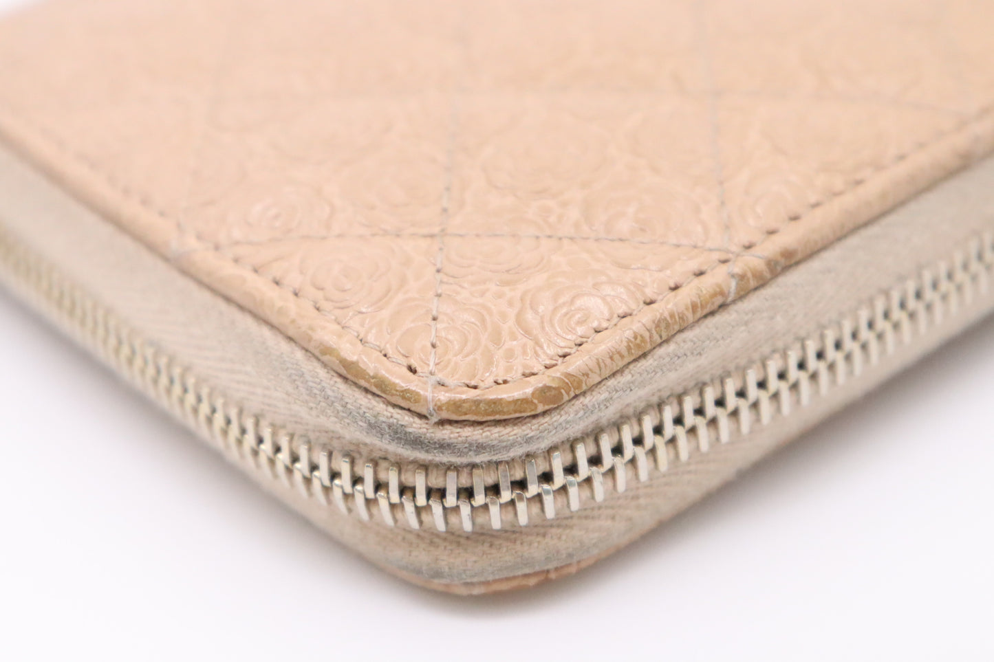 Chanel Long Zippy Wallet in Beige Camelia Matelassé Leather