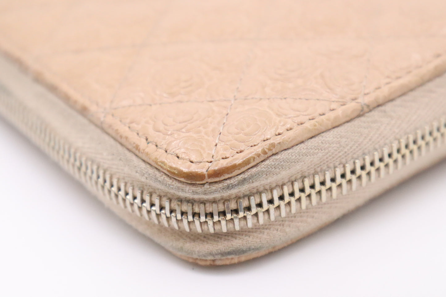 Chanel Long Zippy Wallet in Beige Camelia Matelassé Leather