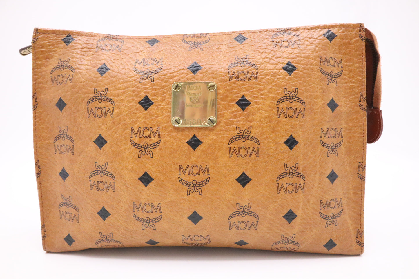 MCM Clutch Bag in Cognac Visetos Coated Canvas