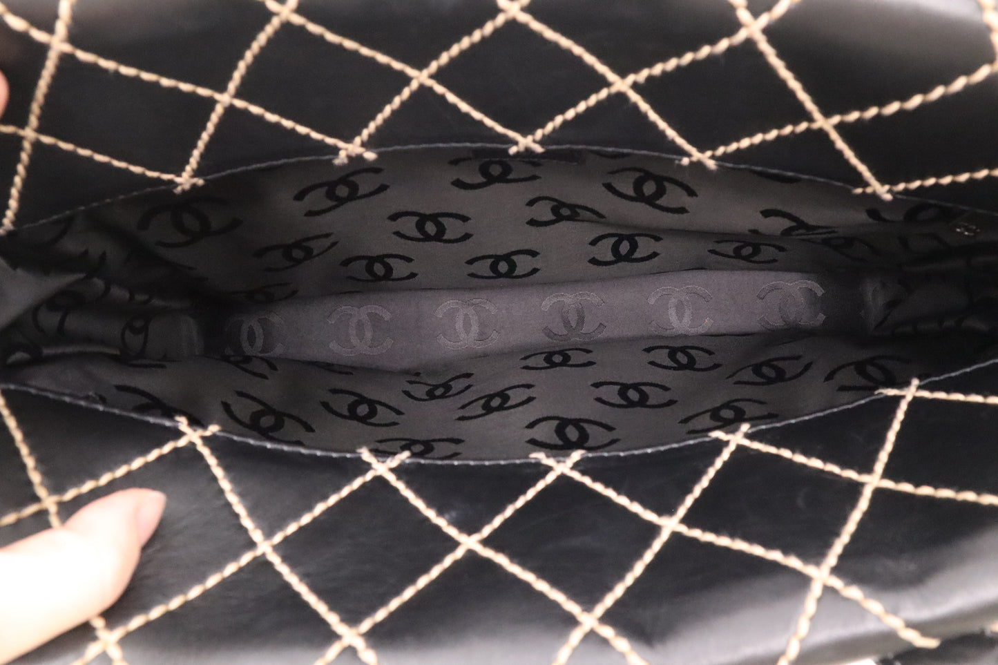 Chanel Large Surpique Tote in Black Leather