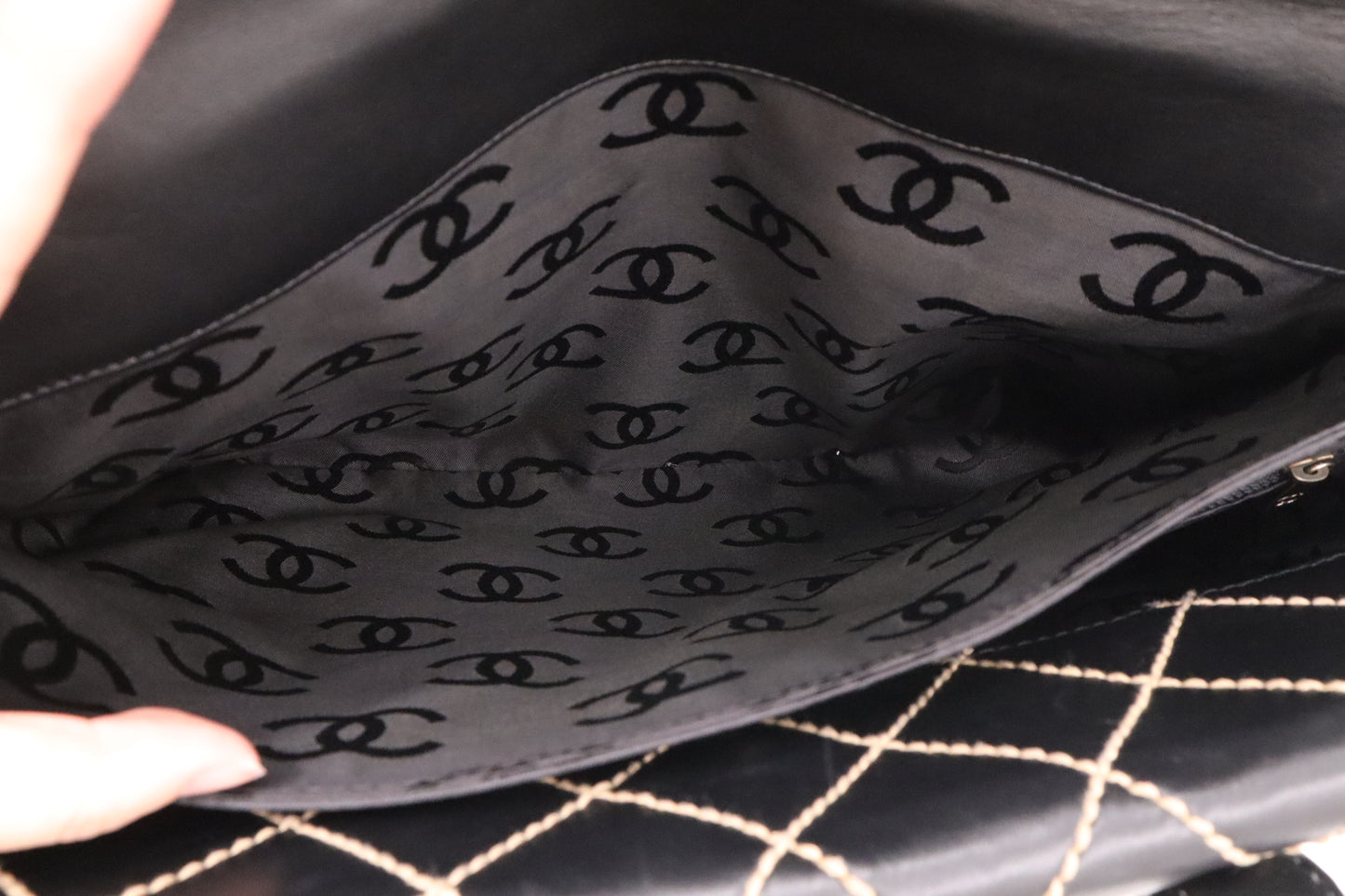Chanel Large Surpique Tote in Black Leather