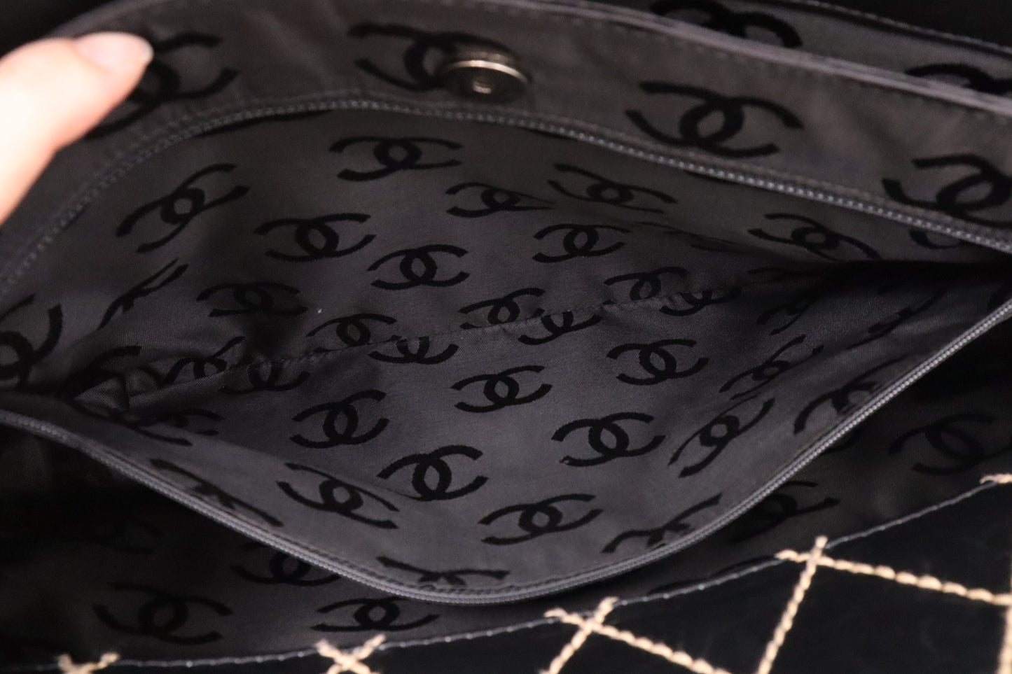 Chanel Large Surpique Tote in Black Leather