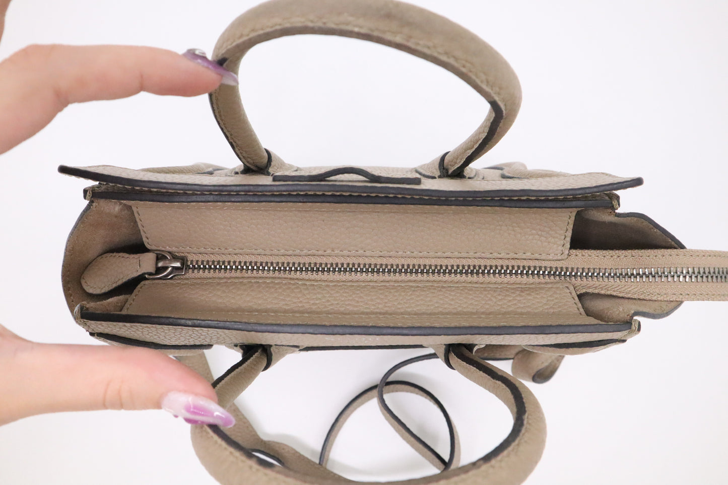 Celine Nano Luggage in Beige Drummed Leather