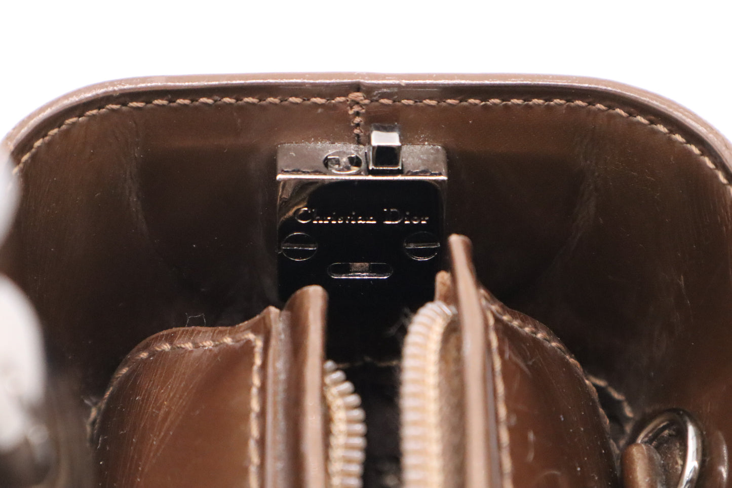 Dior Malice Shoulder Bag in Brown Patent Leather
