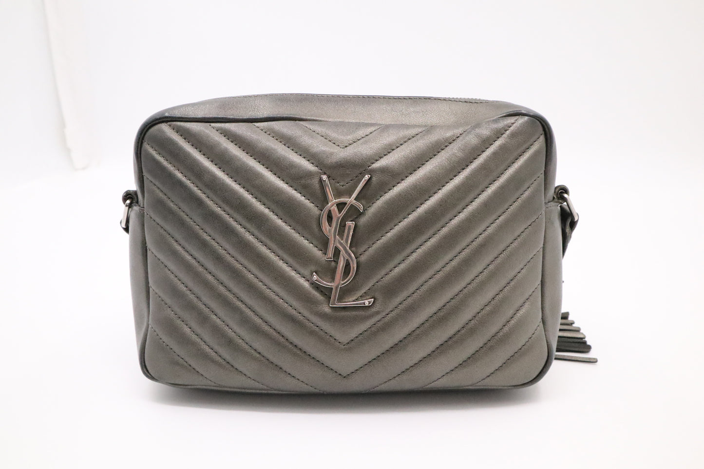 YSL Saint Laurent Lou Camera Bag in Pewter Leather