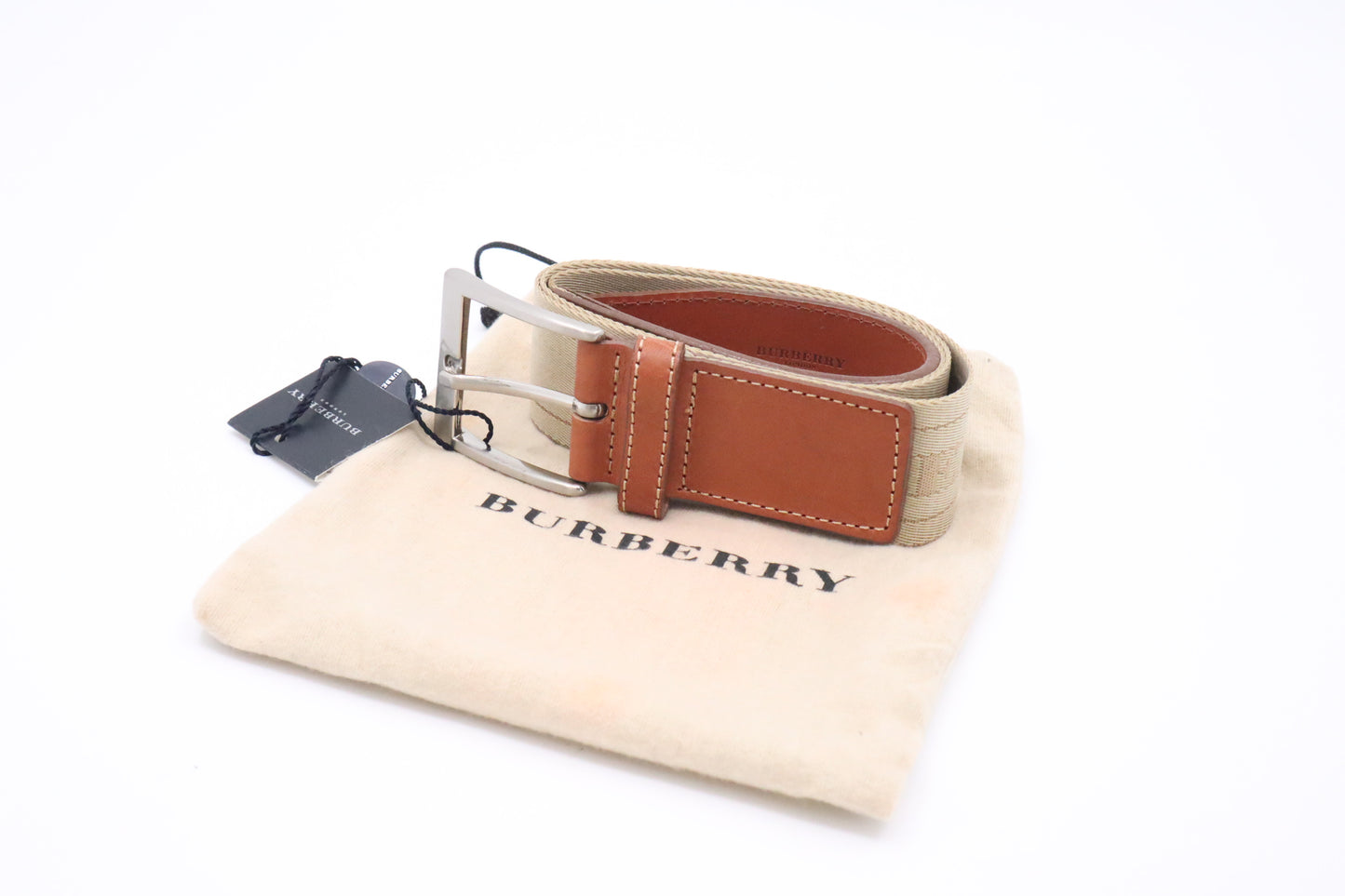 Burberry Belt in Beige Webbing & Brown Leather