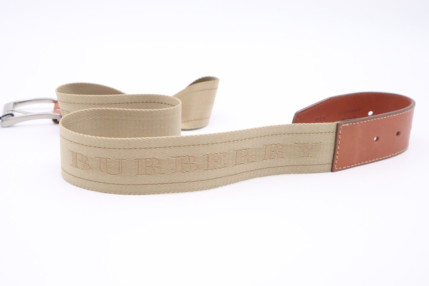 Burberry Belt in Beige Webbing & Brown Leather