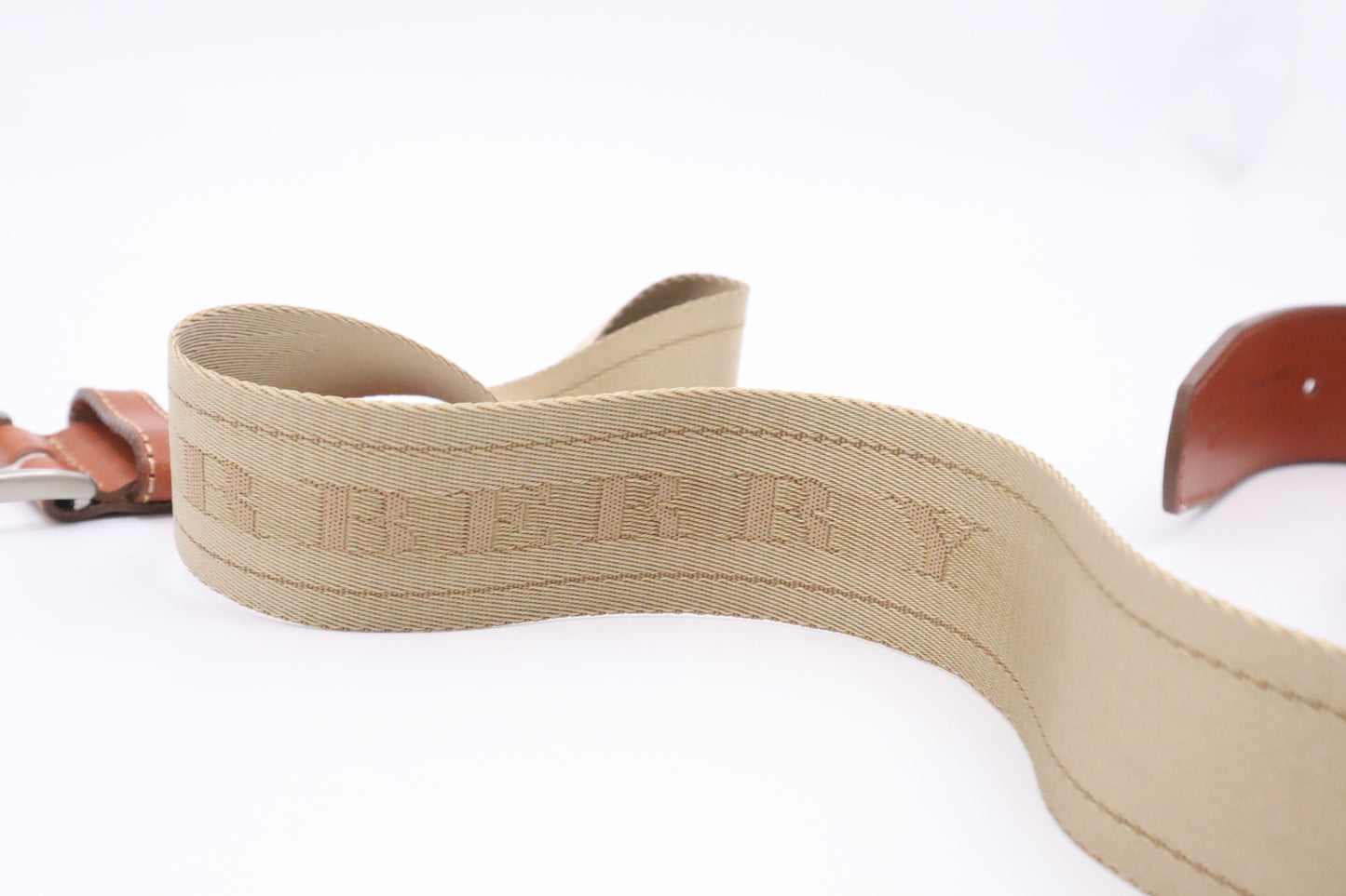 Burberry Belt in Beige Webbing & Brown Leather
