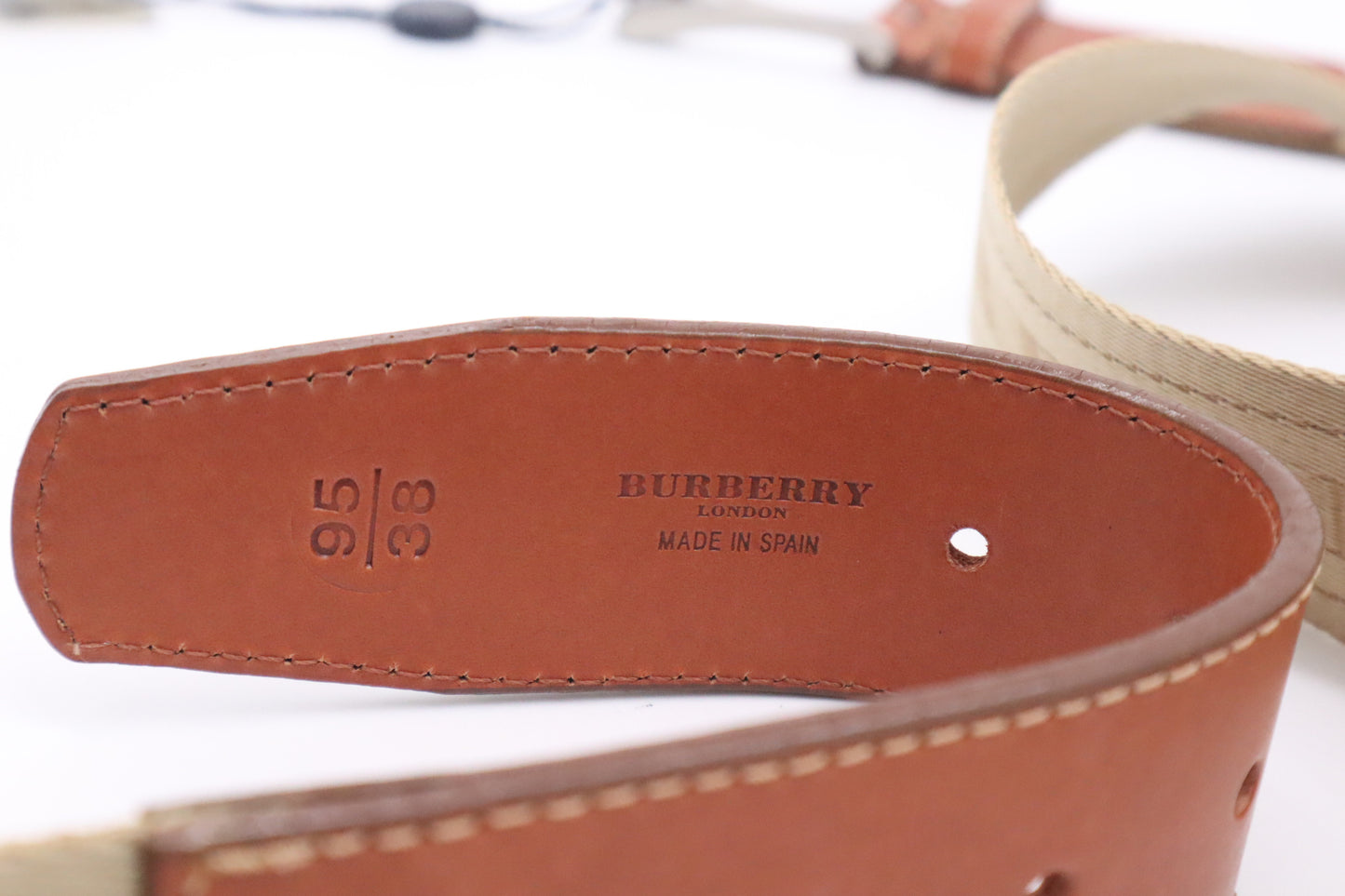 Burberry Belt in Beige Webbing & Brown Leather