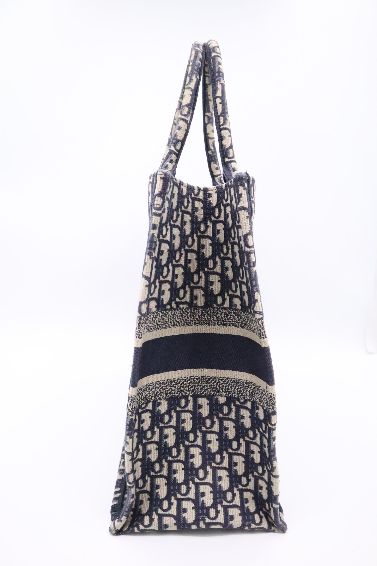 Dior Large Book Tote in Navy Oblique Embroidery Canvas