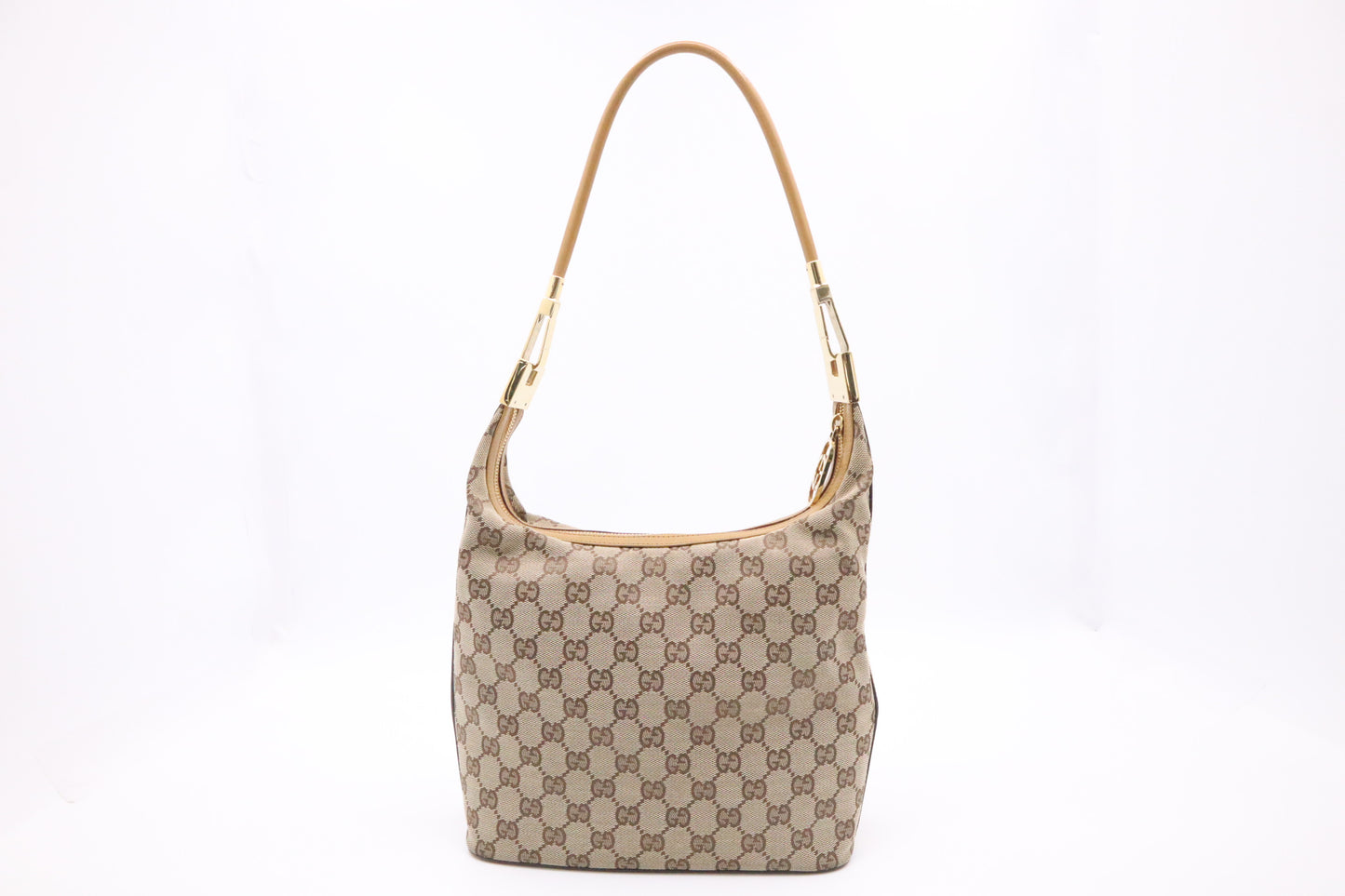 Gucci Shoulder Bag in GG Canvas & Tan Leather