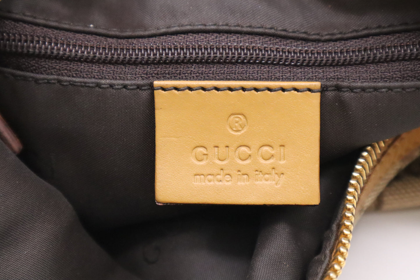 Gucci Shoulder Bag in GG Canvas & Tan Leather