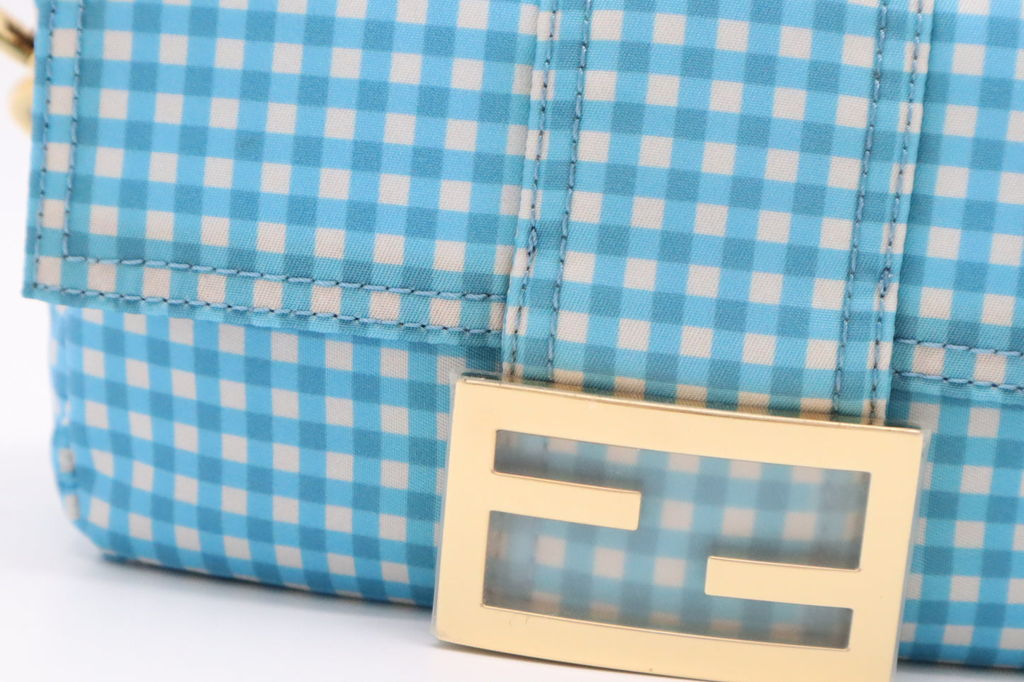 Fendi Convertible Mini Baguette Satchel in Blue Checked Nylon