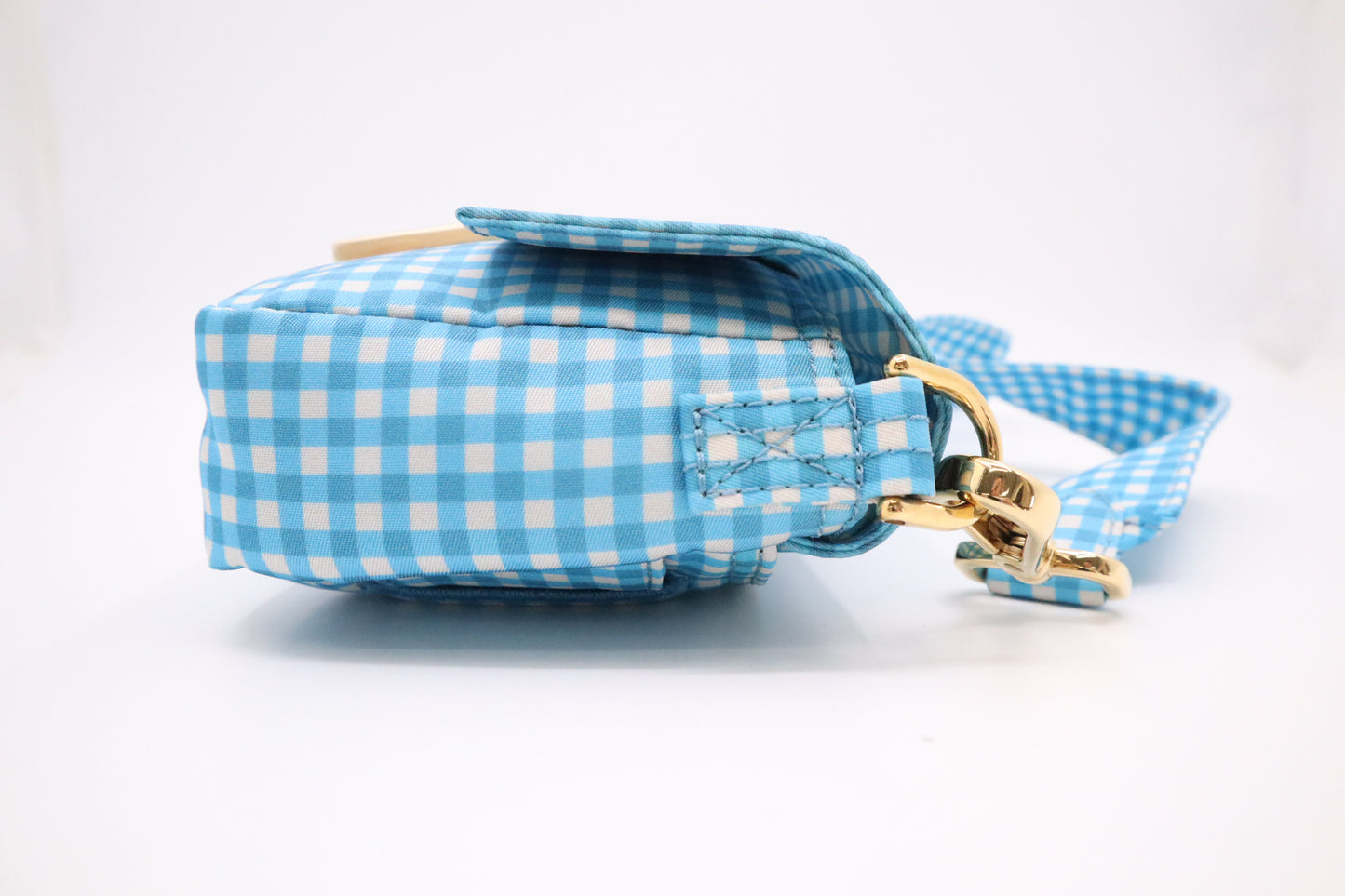 Fendi Convertible Mini Baguette Satchel in Blue Checked Nylon
