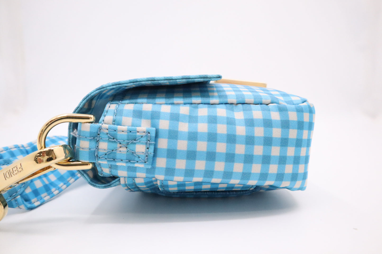 Fendi Convertible Mini Baguette Satchel in Blue Checked Nylon
