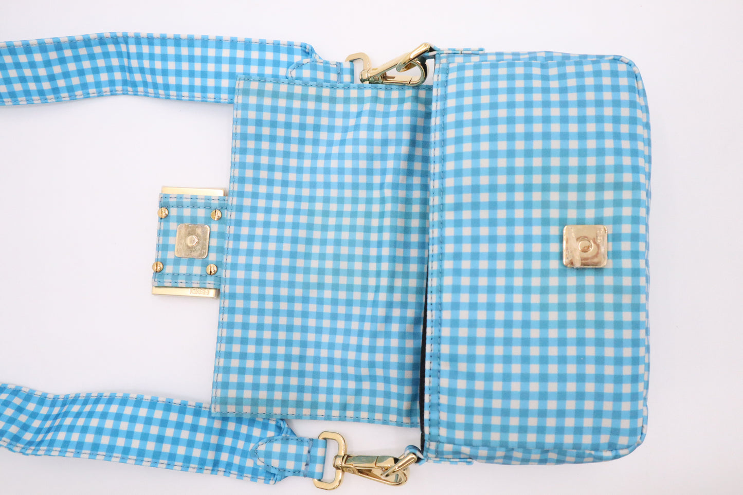 Fendi Convertible Mini Baguette Satchel in Blue Checked Nylon