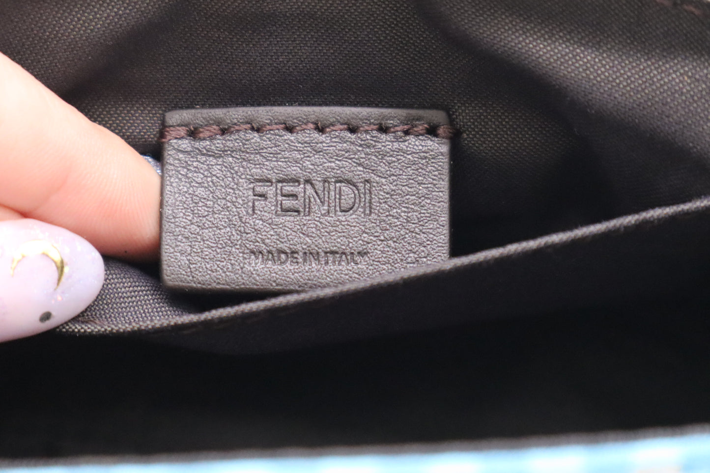 Fendi Convertible Mini Baguette Satchel in Blue Checked Nylon