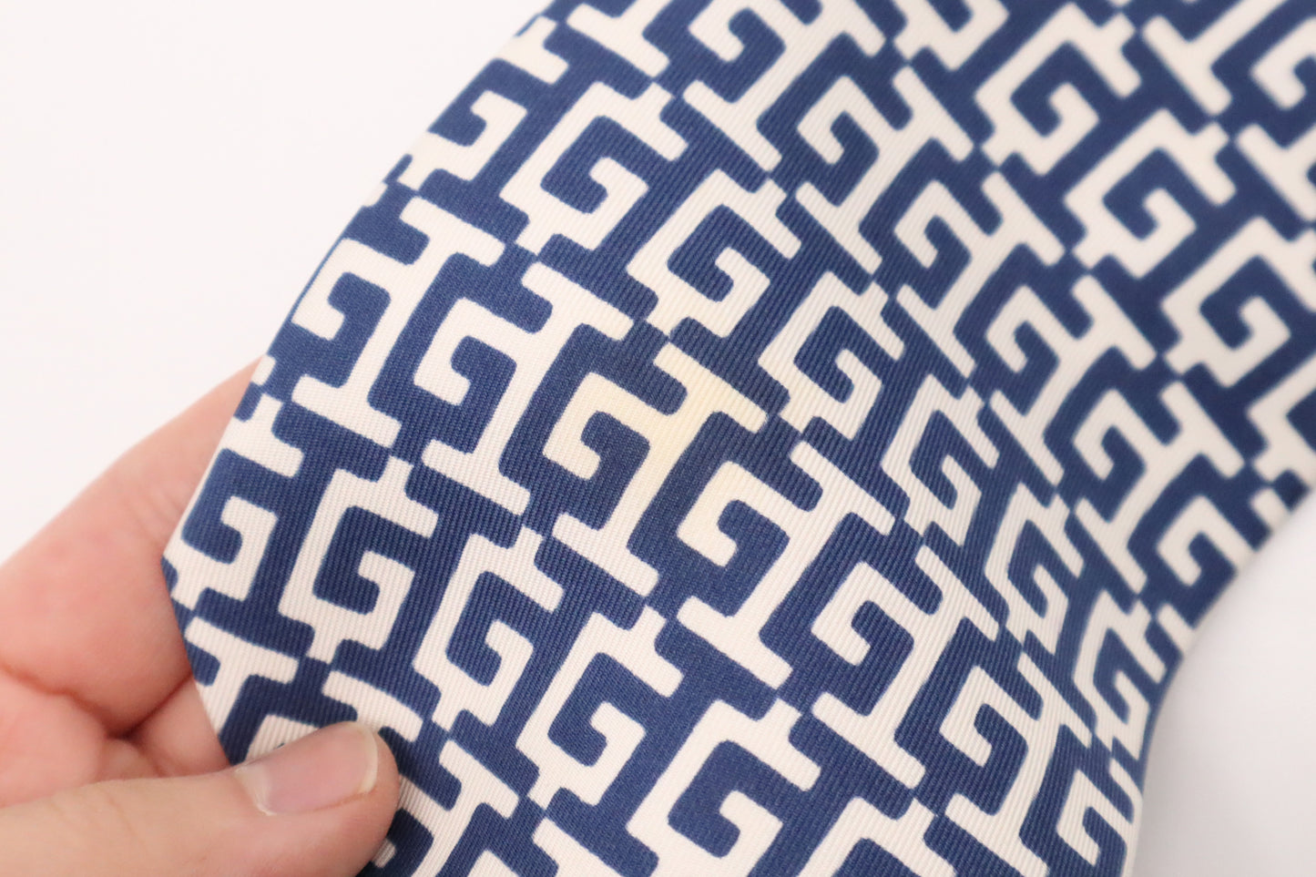 Hermes Tie in Blue and White Silk