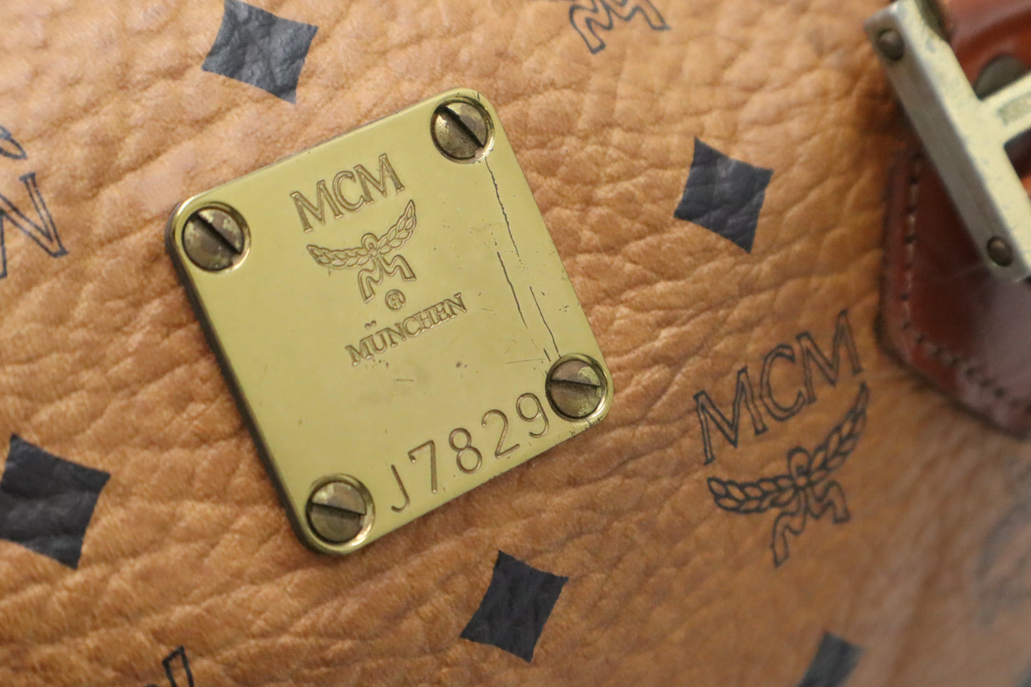 MCM Boston Bag in Cognac Visetos Canvas